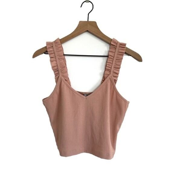 NWT ASOS Ribbed Crop Tank With Ruffle Straps Size 6 - Picture 1 of 5